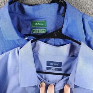 2x EB Wood Dress Shirt Men‎ 18.5/34-35 Button Up Blue/Royal Blue Pocket Non-Iron